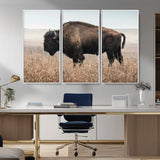69909079-MGV-CV-36X24-Bison Wall Art – Majestic Buffalo Canvas Print in Prairie Grasslands, Rustic Western Animal Painting, Farmhouse Ranch Decor for