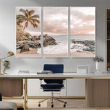 14214613-MGV-CV-36X24-Tropical Beach Wall Art – Palm Tree and Ocean Sunset Canvas Print, Relaxing Coastal Landscape Decor for Living Room, Bedroom, or