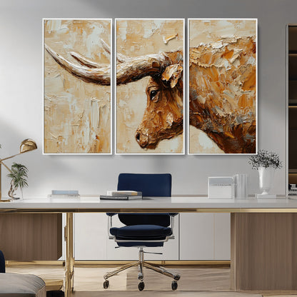 69611428-MGV-CV-36X24-Longhorn Bull Wall Art – Rustic Western Canvas Print, Textured Farmhouse Cattle Painting for Living Room, Office, or Ranch House