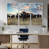 13867292-MGV-FC-48X32-3P_White-Black Cattle Wall Art – Rustic Ranch Herd Canvas Print, Western Farmhouse Country Landscape Decor for Living Room, Office, or
