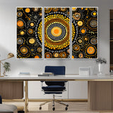 45478523-MGV-CV-36X24-Abstract Circle Wall Art – Bold Black and Gold Dot Painting Canvas Print, Modern Geometric Mandala Style Decor for Living Room or