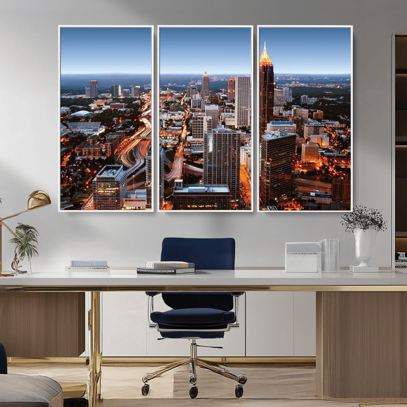 25096967-MGV-CV-36X24-Atlanta Skyline Wall Art – Vibrant Cityscape Canvas Print, Modern Night Lights Urban Decor for Office, Living Room, or Apartment