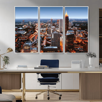 25096967-MGV-CV-36X24-Atlanta Skyline Wall Art – Vibrant Cityscape Canvas Print, Modern Night Lights Urban Decor for Office, Living Room, or Apartment