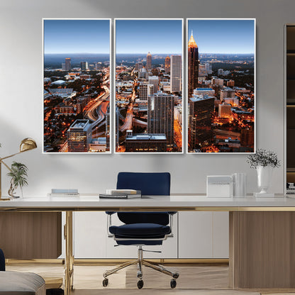 25096967-MGV-CV-36X24-Atlanta Skyline Wall Art – Vibrant Cityscape Canvas Print, Modern Night Lights Urban Decor for Office, Living Room, or Apartment