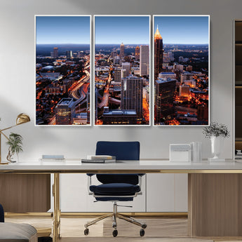 81886632-MGV-CV-36X24-Atlanta Skyline Wall Art – Vibrant City Lights Canvas Print, Modern Urban Cityscape Decor for Living Room, Office, or Apartment