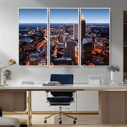 81886632-MGV-CV-36X24-Atlanta Skyline Wall Art – Vibrant City Lights Canvas Print, Modern Urban Cityscape Decor for Living Room, Office, or Apartment