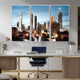 23859158-MGV-CV-36X24-Atlanta Skyline Wall Art – Modern Cityscape Canvas Print with Night Lights and Traffic Trails, Urban Decor for Office, Apartment,