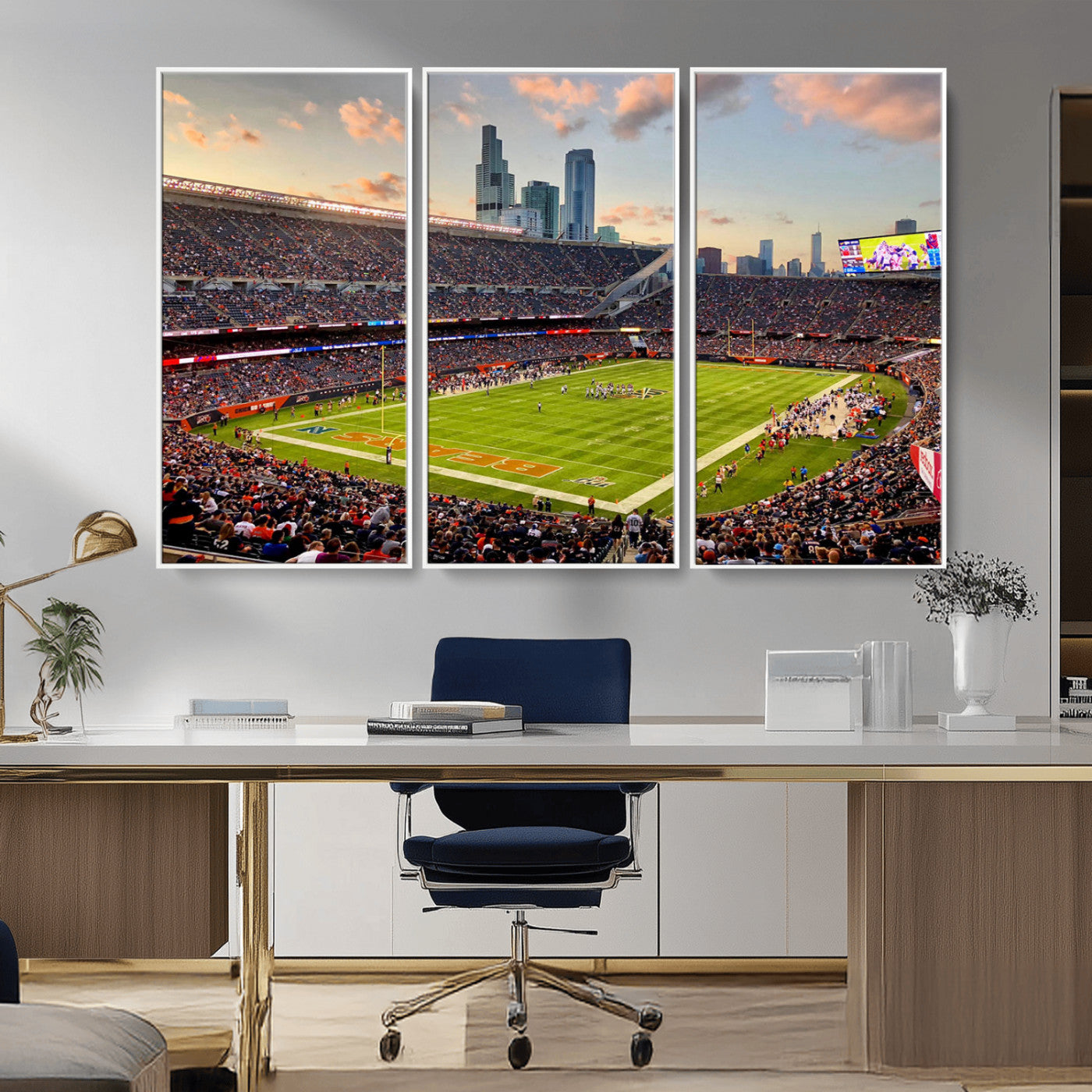 55377093-MGV-CV-36X24-Soldier Field Wall Art – Panoramic Chicago Bears Football Stadium Canvas Print, Game Day Sports Decor for Man Cave, Bar, Office,