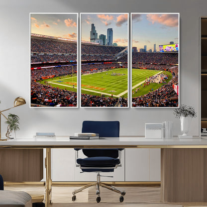 55377093-MGV-CV-36X24-Soldier Field Wall Art – Panoramic Chicago Bears Football Stadium Canvas Print, Game Day Sports Decor for Man Cave, Bar, Office,
