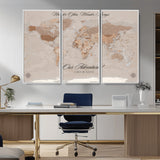 95243244-MGV-CV-36X24-Wander Often Wonder Always World Map Wall Art – Neutral Beige Adventure Canvas Print, Rustic Boho Travel Decor for Bedroom, Living