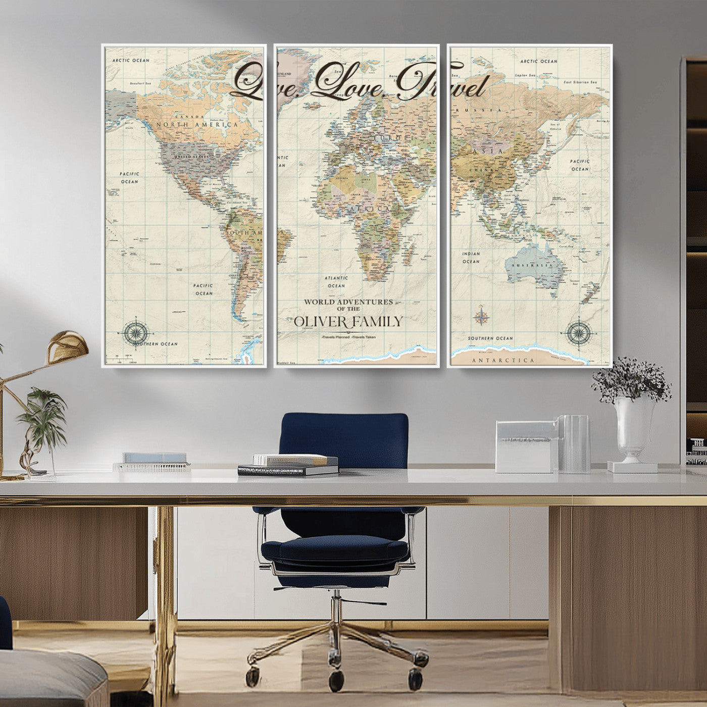 19479008-MGV-CV-36X24-Live Love Travel Wall Art – Detailed World Map Canvas Print, Adventure Decor for Living Room, Office or Bedroom, Travel Gift for