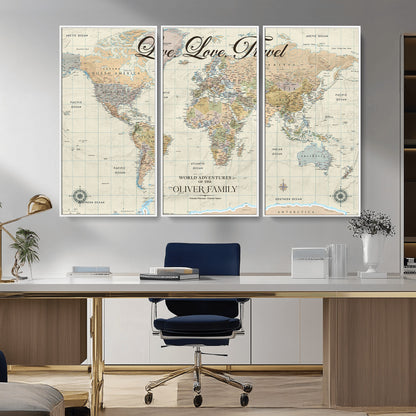 19479008-MGV-CV-36X24-Live Love Travel Wall Art – Detailed World Map Canvas Print, Adventure Decor for Living Room, Office or Bedroom, Travel Gift for