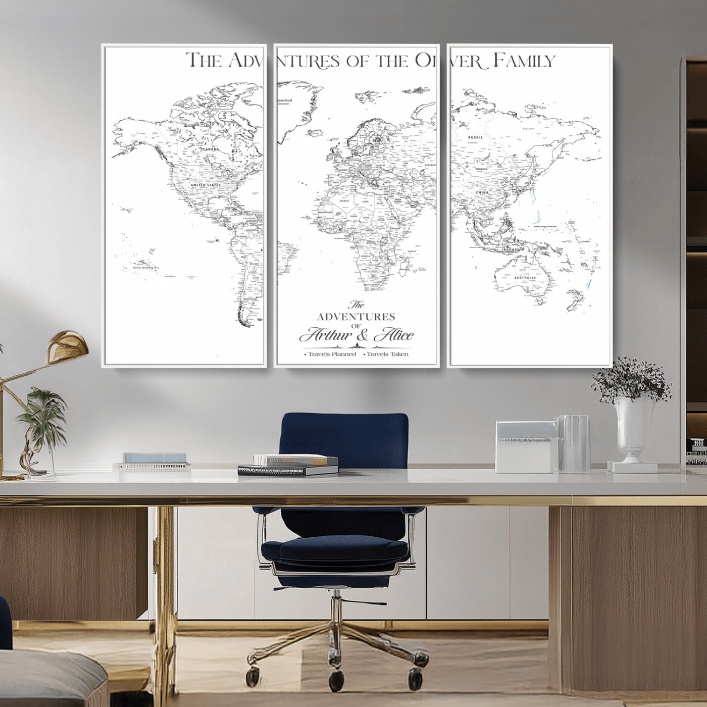 21029247-MGV-CV-36X24-Minimalist World Map Wall Art – Black and White Travel Adventure Print, Modern Family Travel Map Decor for Living Room, Bedroom,