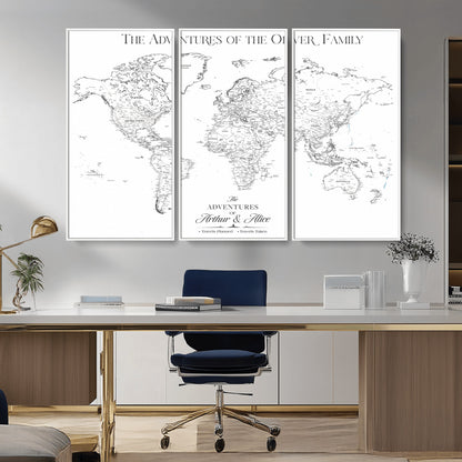 21029247-MGV-CV-36X24-Minimalist World Map Wall Art – Black and White Travel Adventure Print, Modern Family Travel Map Decor for Living Room, Bedroom,
