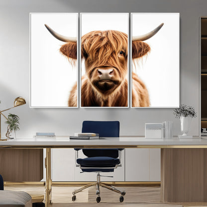 637908607-MGV-FC-93X47-3P_Black-Highland Cow Wall Art Print – Rustic Farmhouse Animal Portrait, Scottish Highland Cattle Canvas, Modern Country Wall Decor for