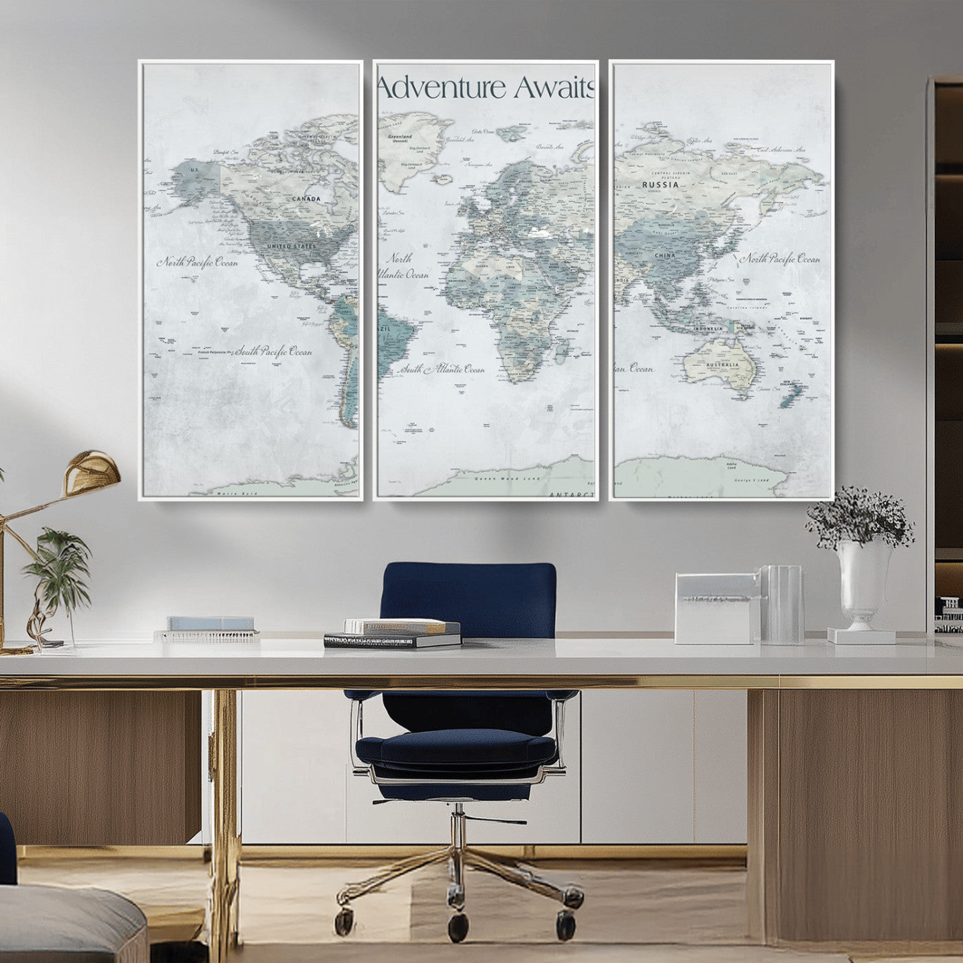 TEST111-MGV-FC-48X32-3P_White-Personalized Adventure Awaits Push Pin World Map – Custom Framed Travel Tracker Canvas Wall Art for Home, Office