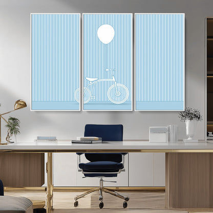 56479838-MGV-CV-36X24-Bicycle Wall Art – Minimalist Blue Canvas Print with Balloon Illustration, Modern Decor Artwork for Kids Room, Nursery, or Living