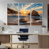85659923-MGV-FC-48X32-3P_White-Ocean Sunset Wall Art – Dramatic Seascape Canvas Print with Cliffs, Crashing Waves and Golden Sky, Bold Coastal Photography for