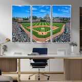 35800083-MGV-CV-36X24-Wrigley Field Baseball Stadium Canvas Wall Art – Packed Crowd Sports Stadium Print, City Skyline Baseball Field Canvas for Game