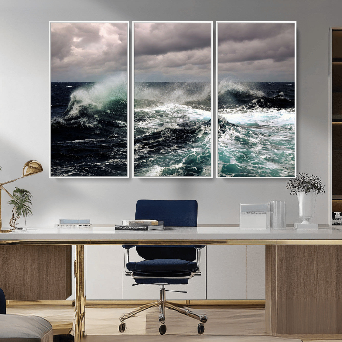 38622353-MGV-CV-36X24-Stormy Ocean Waves Canvas Wall Art – Framed Turbulent Sea Print, Large Nature Canvas for Coastal, Living Room, or Office Spaces