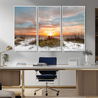 58266230-MGV-CV-36X24-Sunset Beach Canvas Wall Art – Coastal Ocean Landscape Print, Seaside Nature Art for Coastal Chic Decor, Living Room, Bedroom,