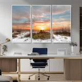 58266230-MGV-CV-36X24-Beach Sunset Wall Art – Coastal Canvas Print with Sandy Dunes, Sea Grass and Golden Sky, Serene Ocean Landscape Photography for