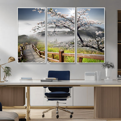 34632598CRY-MGV-CV-36X24-Sakura Cherry Blossom Pathway Canvas Wall Art – Tranquil Walk Through Blossoming Nature – Ready to Hang