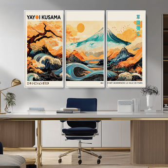 94085549-MGV-CV-36X24-Japanese Wave and Mountain Wall Art – Panoramic Abstract Landscape Canvas Print, Asian Inspired Nature Decor for Living Room,