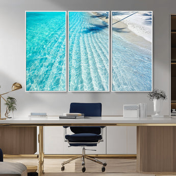 68127042-MGV-FC-48X32-3P_White-Beach Wall Art – Tropical Ocean Canvas Print, Clear Water and White Sand Photography Decor for Bedroom, Living Room, Office,