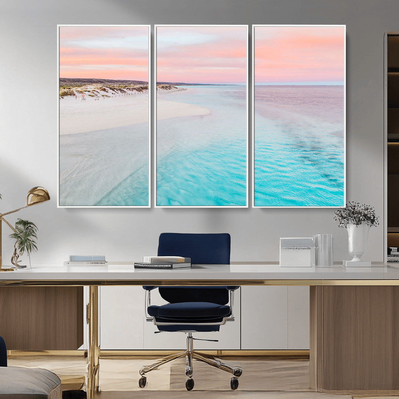 41613614-MGV-CV-36X24-Beach Sunset Wall Art – Pastel Ocean Canvas Print, Turquoise Water and Pink Sky Photography Decor for Bedroom, Living Room, Office