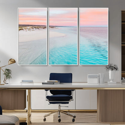 41613614-MGV-CV-36X24-Beach Sunset Wall Art – Pastel Ocean Canvas Print, Turquoise Water and Pink Sky Photography Decor for Bedroom, Living Room, Office