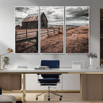 70676381-MGV-FC-48X32-3P_White-Rustic Barn Wall Art – Weathered Farmhouse Canvas Print, Country Landscape Photography Decor for Bedroom, Living Room, Office,