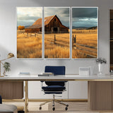 16480179-MGV-CV-36X24-Farmhouse Wall Art – Rustic Barn and Golden Field Canvas Print, Country Landscape Photography Decor for Bedroom, Living Room,