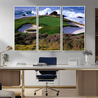22776914-MGV-FC-48X32-3P_White-Golf Course Wall Art – Oceanfront Green Canvas Print, Coastal Pebble Beach Photography Sports Decor for Living Room, Office, Man