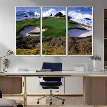 22776914-MGV-FC-48X32-3P_White-Golf Course Wall Art – Oceanfront Green Canvas Print, Coastal Pebble Beach Photography Sports Decor for Living Room, Office, Man