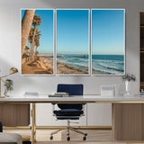 92568259-MGV-CV-36X24-California Beach Wall Art – Palm Tree Pier Canvas Print, Coastal Ocean Photography Seaside Decor for Living Room, Bedroom, Office,