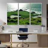 48473947-MGV-CV-36X24-Ocean Golf Course Wall Art – Panoramic Green Fairway Canvas Print, Coastal Golf Landscape Photography Sports Decor for Office, Man