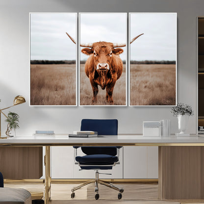 16316734-MGV-CV-36X24-Texas Longhorn Wall Art – Rustic Bull Portrait Canvas Print, Western Farmhouse Animal Photography Decor for Living Room, Office,