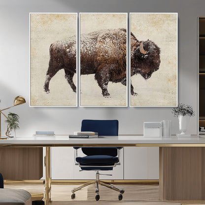 54810031-MGV-CV-36X24-Western Wall Art – Snow Covered Bison Canvas Print, Rustic Wildlife Photography Decor for Bedroom, Living Room, Office, Lodge,