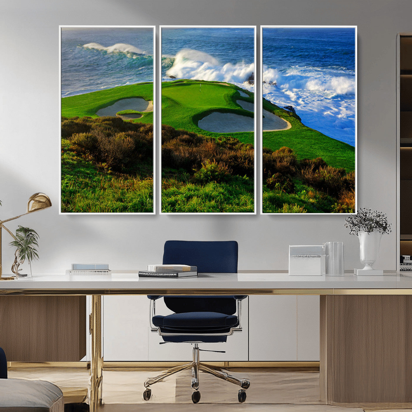13644055-MGV-CV-36X24-Golf Wall Art – Oceanfront Green Canvas Print, Scenic Coastal Course Photography Decor for Bedroom, Living Room, Office, Sports