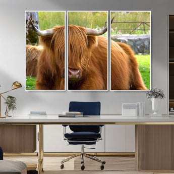68411138-MGV-CV-36X24-Farmhouse Wall Art – Highland Cow Canvas Print, Rustic Country Cattle Photography Decor for Bedroom, Living Room, Office, Ranch,