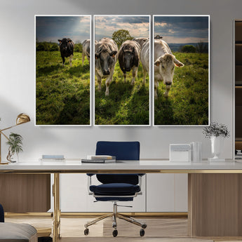 67277447-MGV-FC-48X32-3P_White-Farmhouse Wall Art – Herd of Cows Canvas Print, Rustic Country Pasture Photography Decor for Bedroom, Living Room, Office, Ranch,