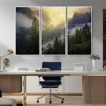 38316884-MGV-CV-36X24-Landscape Wall Art – Misty Mountain Valley Canvas Print, Scenic Pine Forest and Sunrise Photography Decor for Bedroom, Living