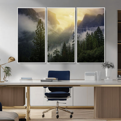 38316884-MGV-CV-36X24-Landscape Wall Art – Misty Mountain Valley Canvas Print, Scenic Pine Forest and Sunrise Photography Decor for Bedroom, Living