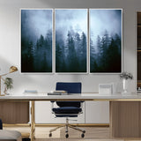 93439624-MGV-CV-36X24-Forest Wall Art – Misty Pine Trees Canvas Print, Moody Nature Photography Decor for Bedroom, Living Room, Office, Cabin, Lodge or