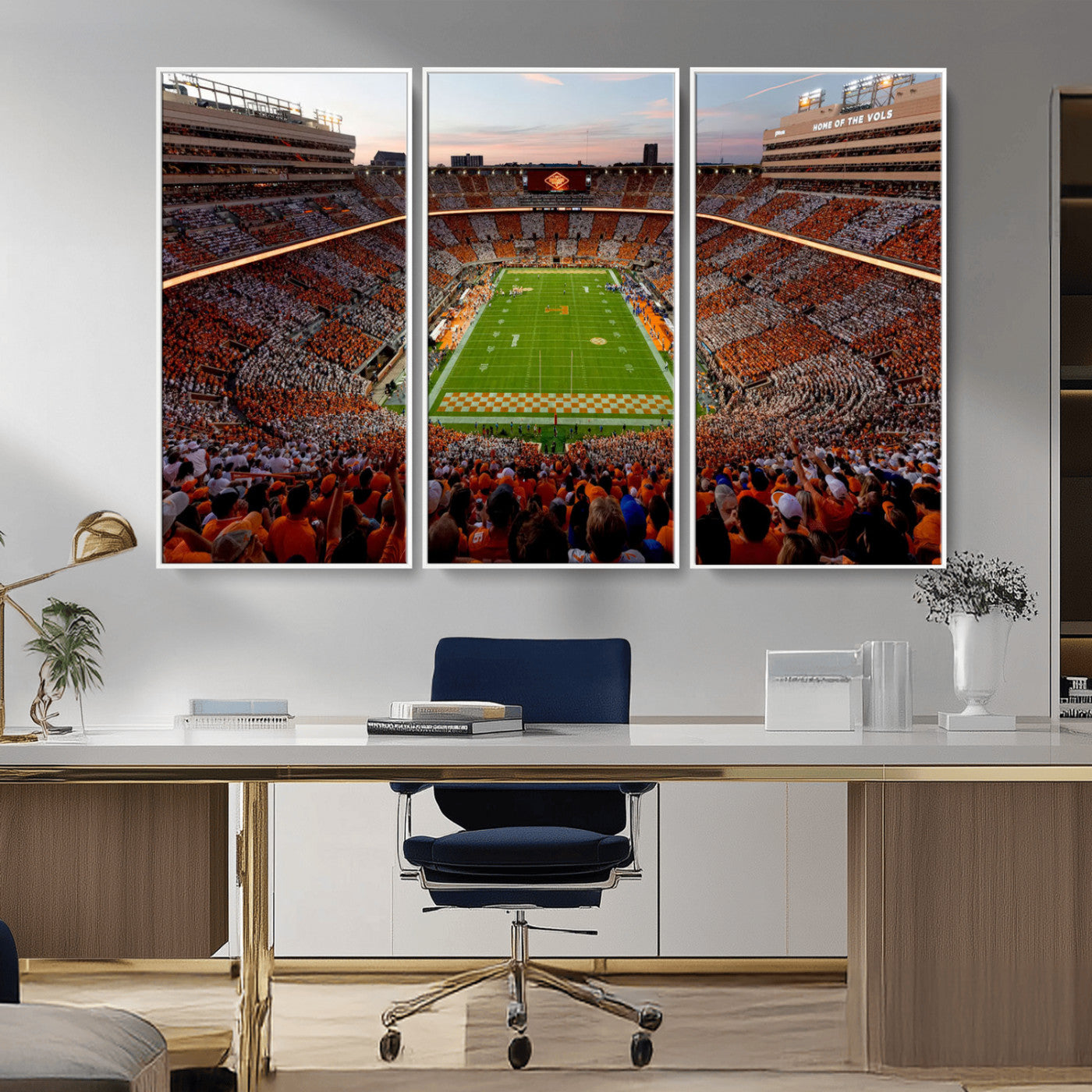 37160229-MGV-CV-36X24-Neyland Stadium Wall Art – Panoramic Tennessee Volunteers Sunset Canvas Print, Checkerboard Crowd Football Game Day Decor for