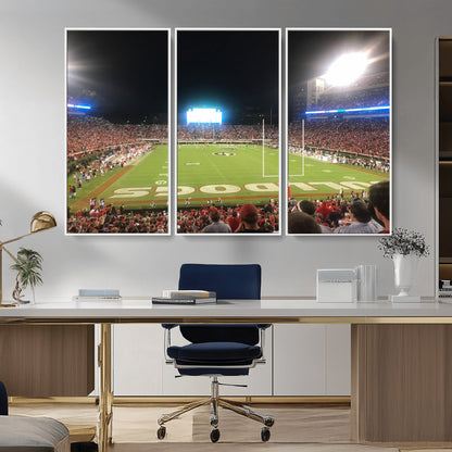 16230786-MGV-CV-36X24-Georgia Bulldogs Stadium Wall Art – Night Game Football Field Canvas Print, Panoramic Sports Decor for Home, Office, Fan Cave