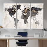 MGV-FC-48X32-3P - World Map Wall Art Canvas Print, Framed Rustic Map Art Picture Print, Antique Map Perfect Rustic Explorer Decor Artwork