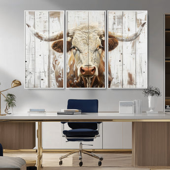10840-MGV-CV-36X24-Texas Longhorn Wall Art Canvas Print, Framed Rustic Bull Art Picture Print, Western Cattle Perfect Rustic Western Decor Artwork