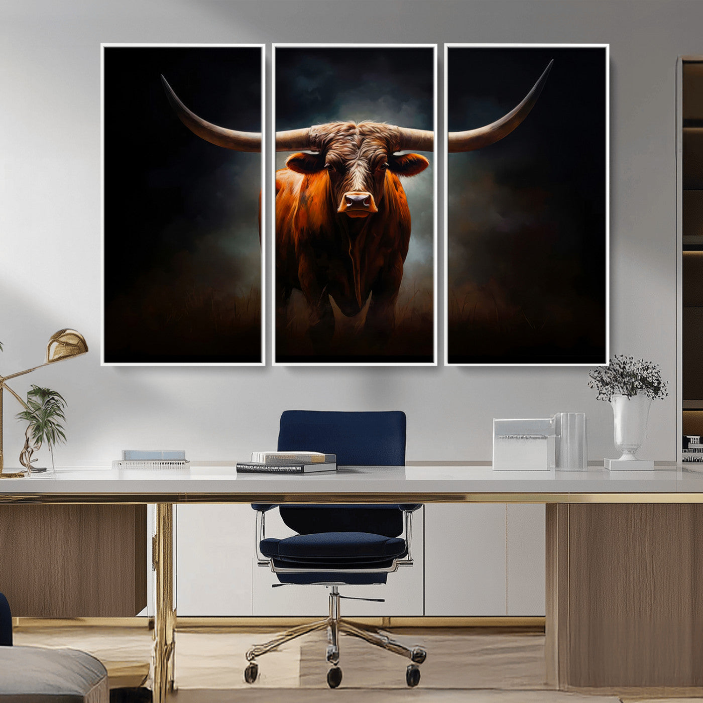 12484-MGV-CV-36X24-Texas Longhorn Wall Art Canvas Print, Framed Western Bull Art Picture Print, Moody Cattle Perfect Moody Western Decor Artwork
